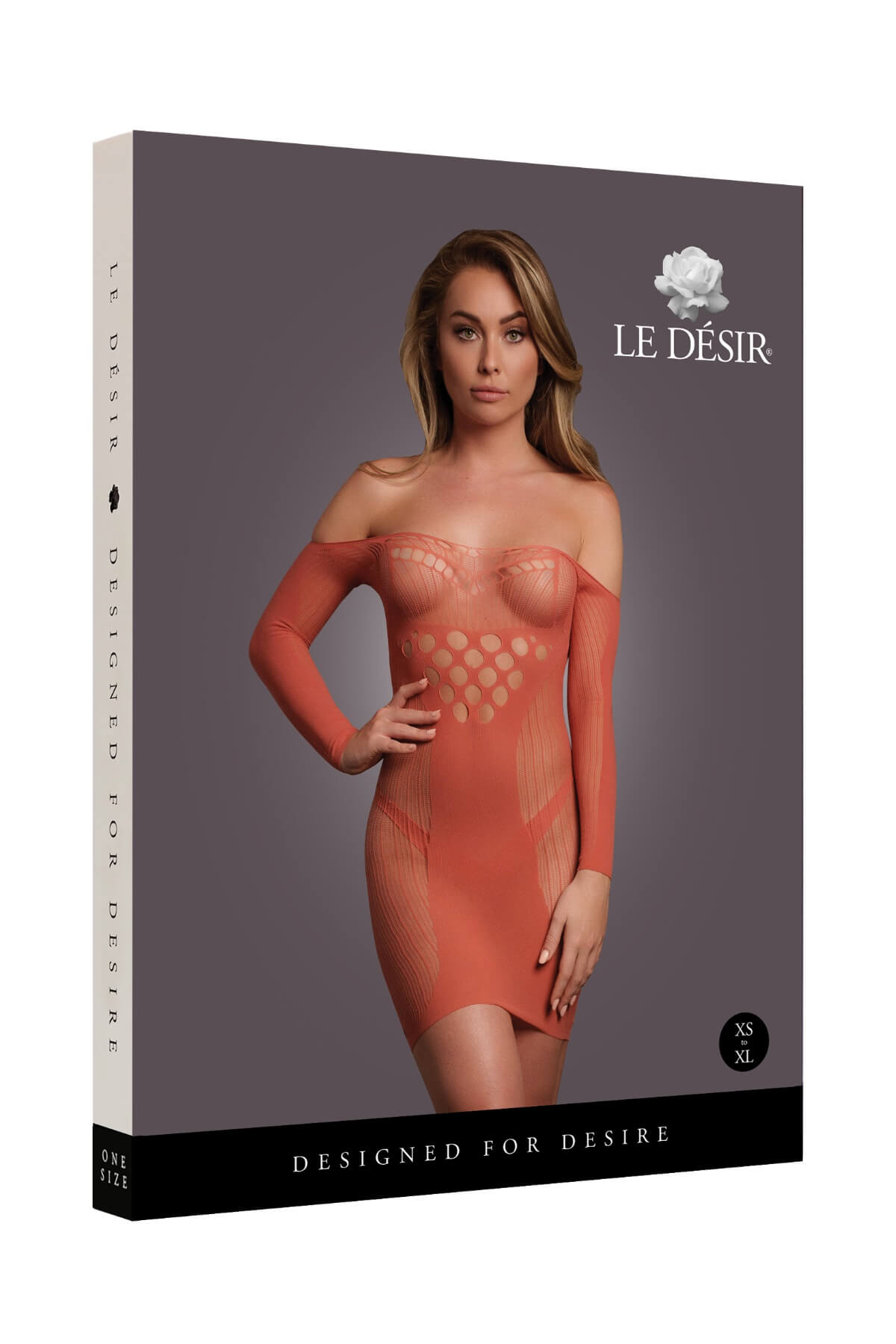 Rochita fishnet cu umeri goi si maneci lungi DES017, Rosu Coral, Box