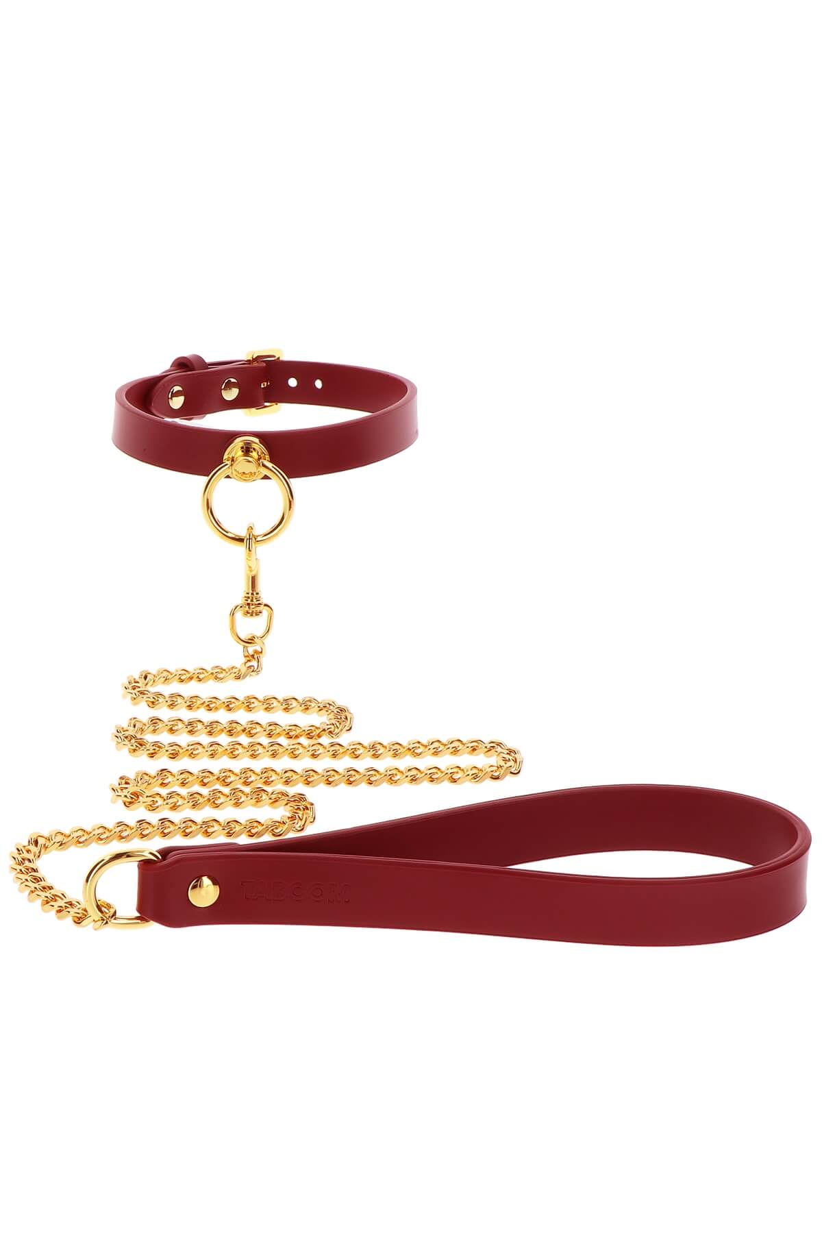 Accesoriu erotic colier cu lesa Bondage in Luxury Collar and Leash din piele vegana, bordo, produs